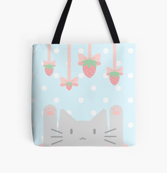 Strawberry Ribbon Kittea All Over Print Tote Bag