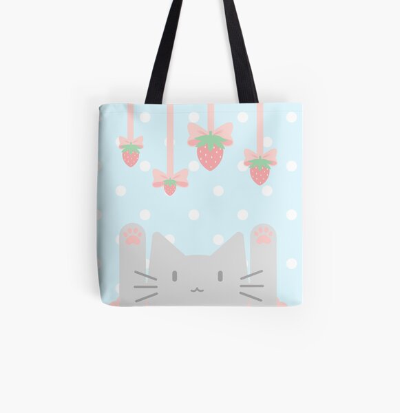 Strawberry Ribbon Kittea All Over Print Tote Bag