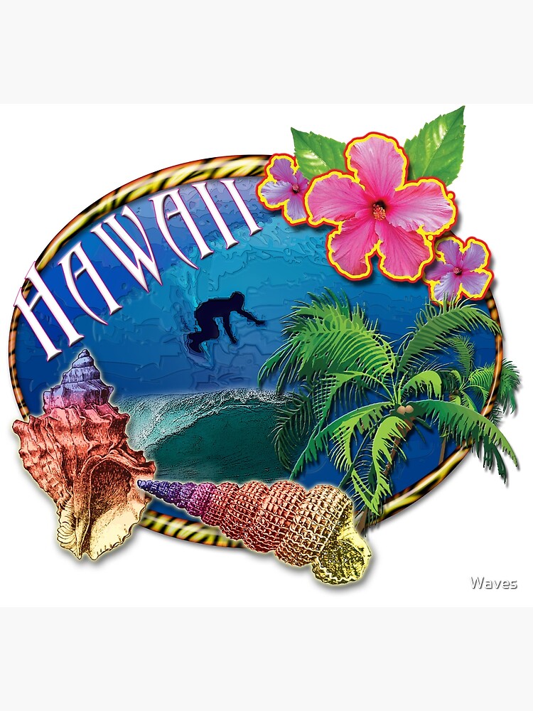 Pegatina Flores de Hawáii y Ola de Surf