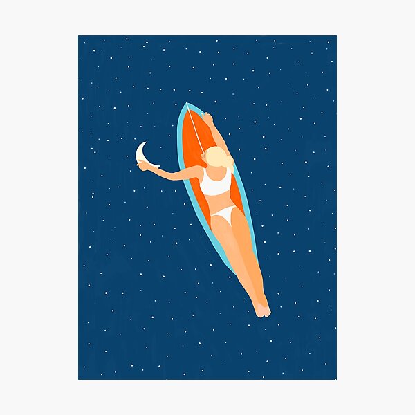 Moon Surfing #illustration #painting Photographic Print