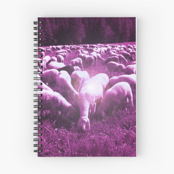 Item preview, Flocks of White Sheep Eating on the Grass Landscape designed and sold by blackoliveshop.