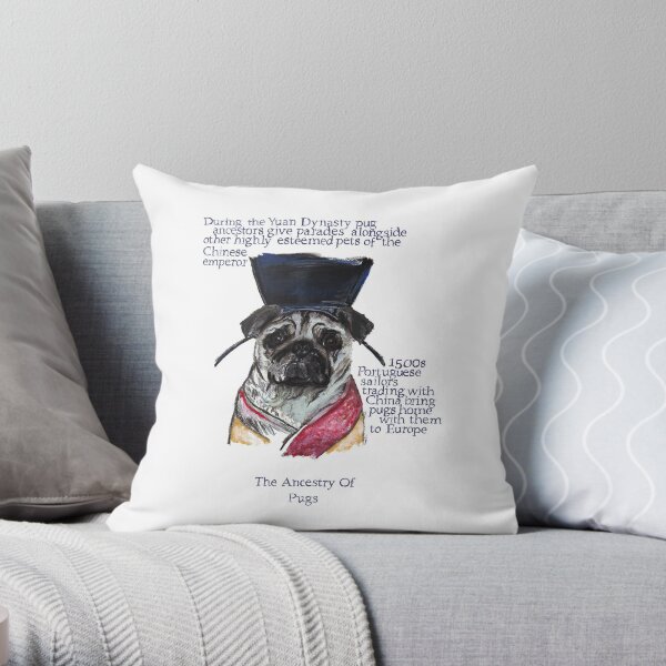 Pug History Throw Pillow