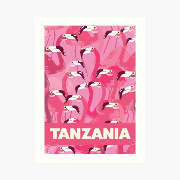Tanzania Flamingos retro travel poster Art Print
