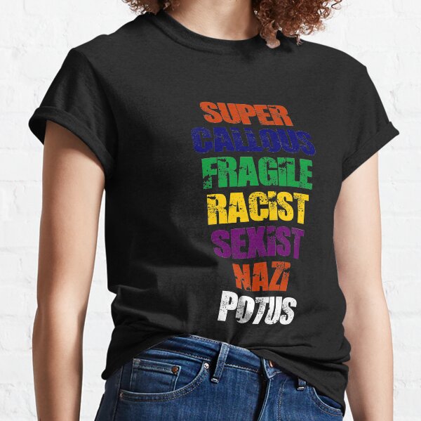Vista previa del artículo con la obra «Súper insensible Frágil racista sexista POTUS Anti Trump 86 45», diseñado y vendido por hadleydesigns.