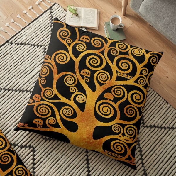 Arbre Klimt Or & Noir Coussin de sol