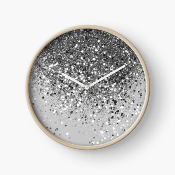 Soft Silver Gray Glitter #1 (Faux Glitter - Photography) #shiny #decor #art Clock