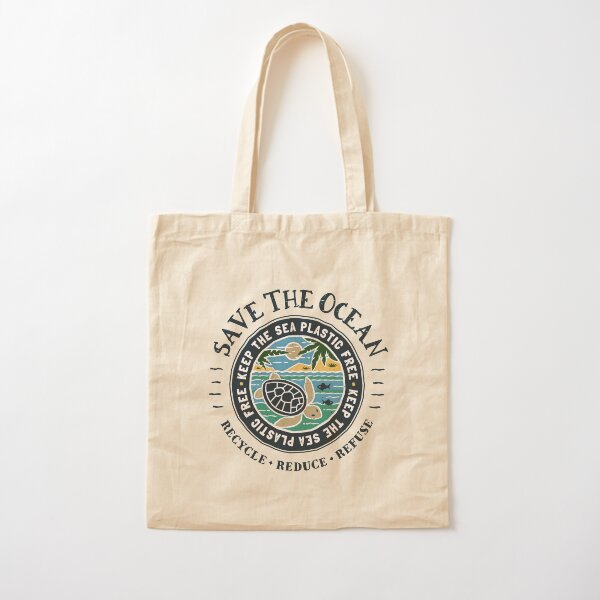 Save The Ocean Keep the Sea Plastic Free Turtle Scene Cotton Tote Bag