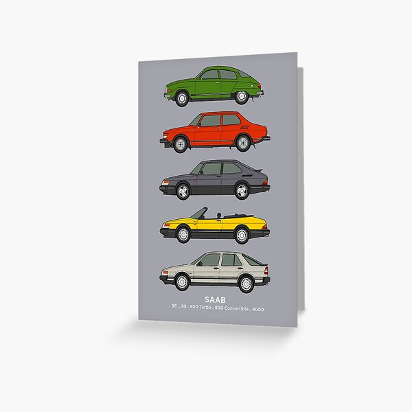Saab Classic Car Outline Illustration Greeting Card