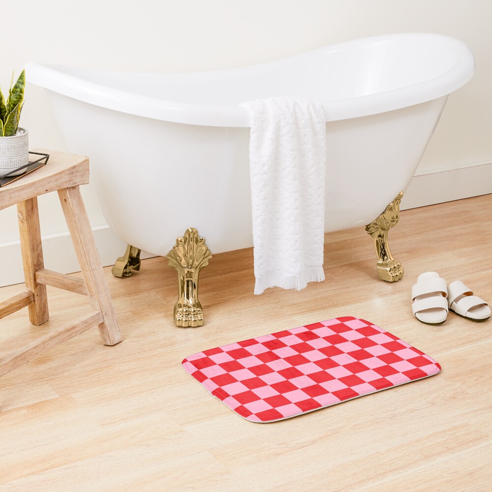 Checkered Pink and Red Bath Mat