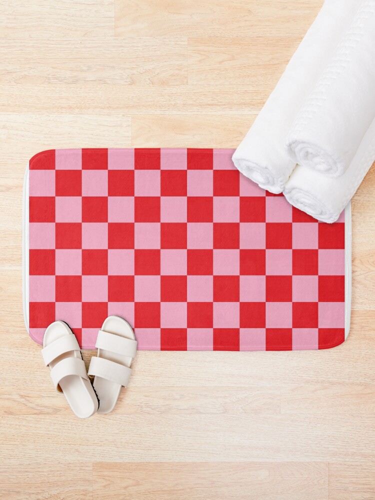 Thumbnail 2 of 6, Bath Mat, Checkered Pink and Red designed and sold by lornakay.
