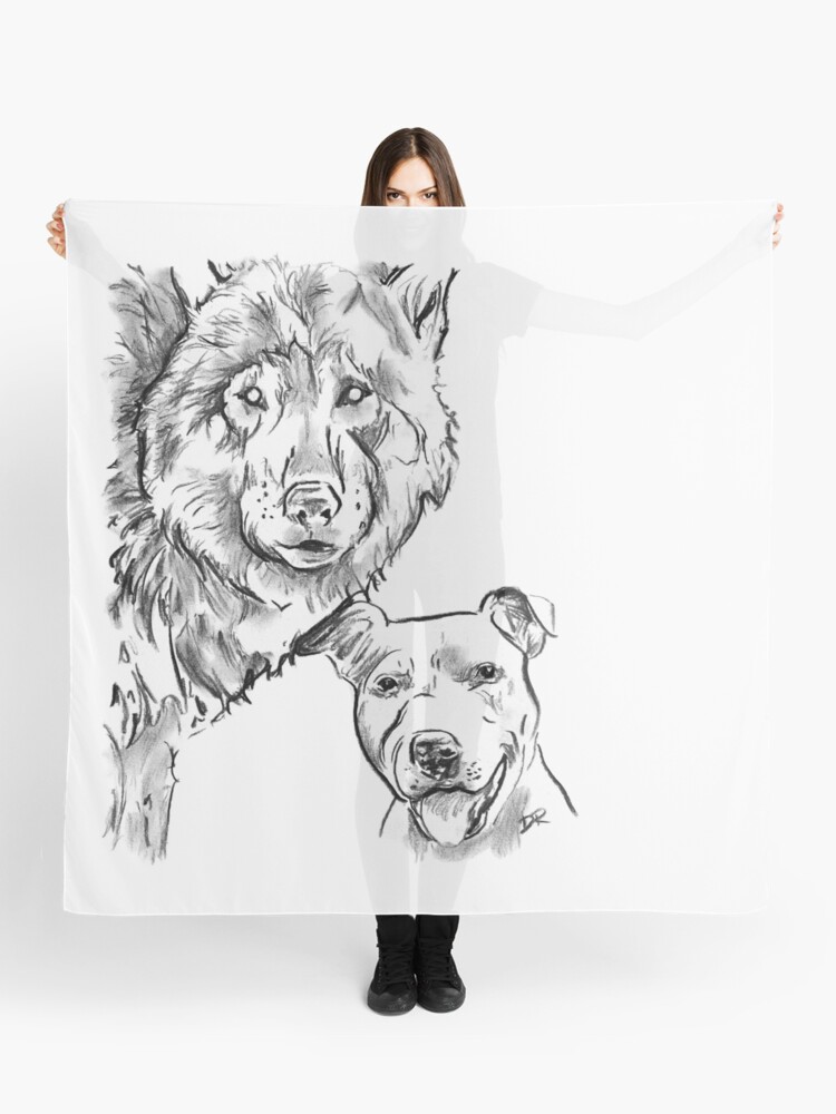 The Staffordshire Bull Terrier And The Wolf Drawing Scarf By Douglasrickard Redbubble