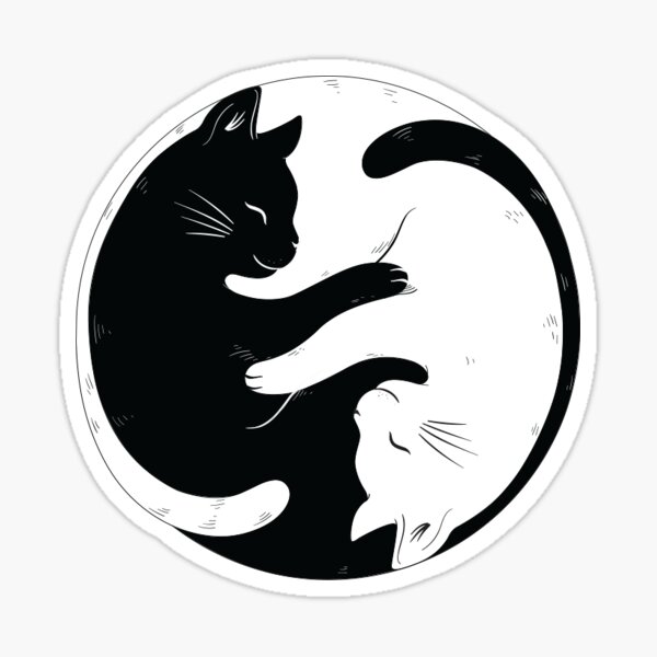 Vista previa del artículo con la obra «Pegatina Gato Yin y Yang en blanco y negro», diseñado y vendido por RipDesigns.