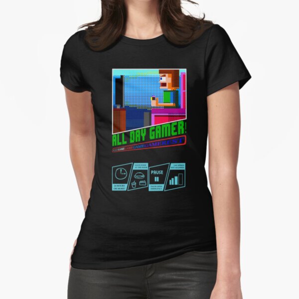 ALL DAY GAMER! - Retro Pixel Game Box Fitted T-Shirt