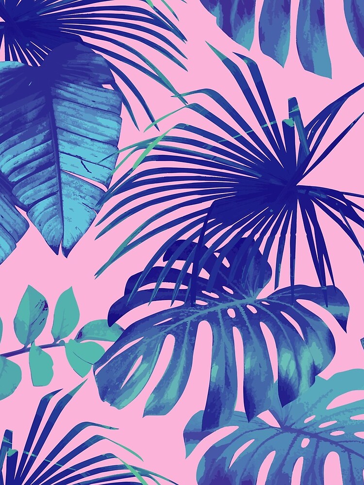 Pink & Blue Tropical Palm Leaf by newburyboutique