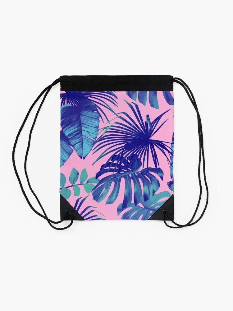 Alternate view of Pink & Blue Tropical Palm Leaf Drawstring Bag