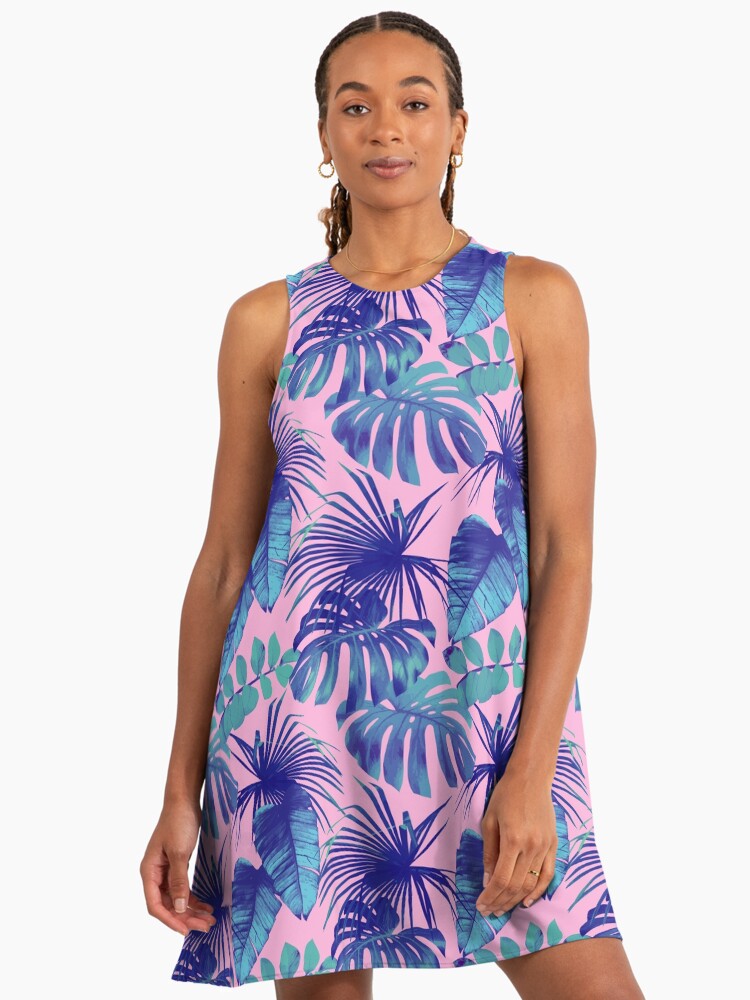 Pink & Blue Tropical Palm Leaf