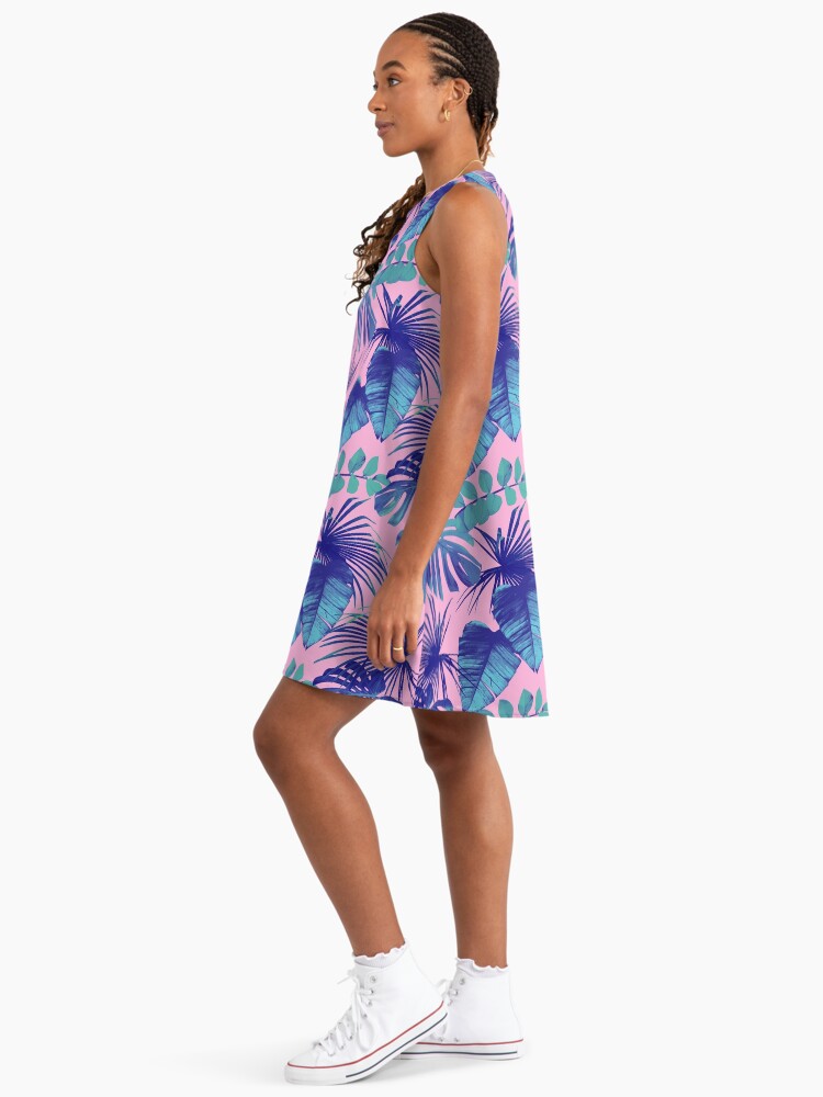 Pink & Blue Tropical Palm Leaf" A-Line Dress for Sale by newburyboutique |  Redbubble