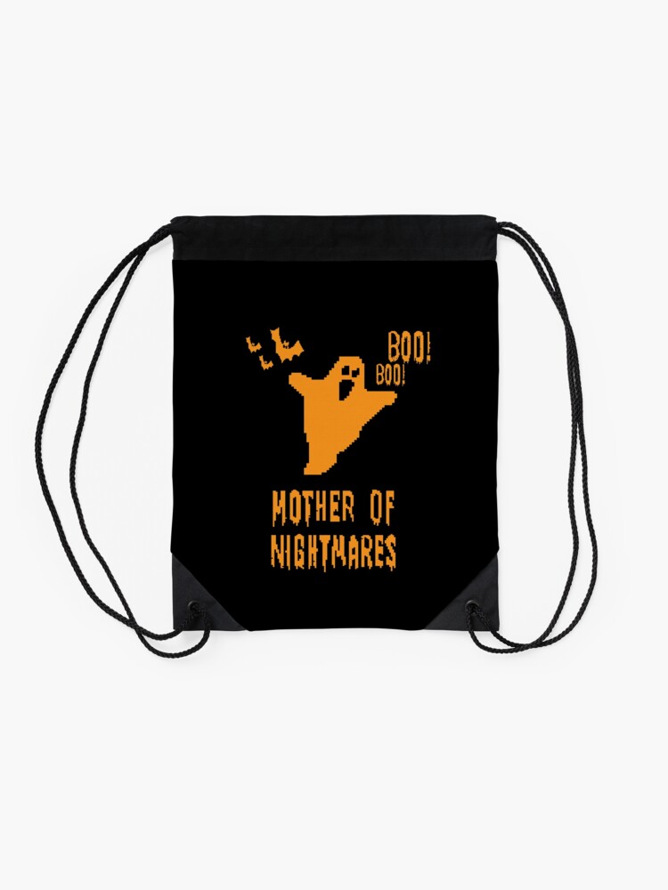 Alternate view of Mother of Nightmares Spooky Scary Pixel Ghost Bat. Drawstring Bag