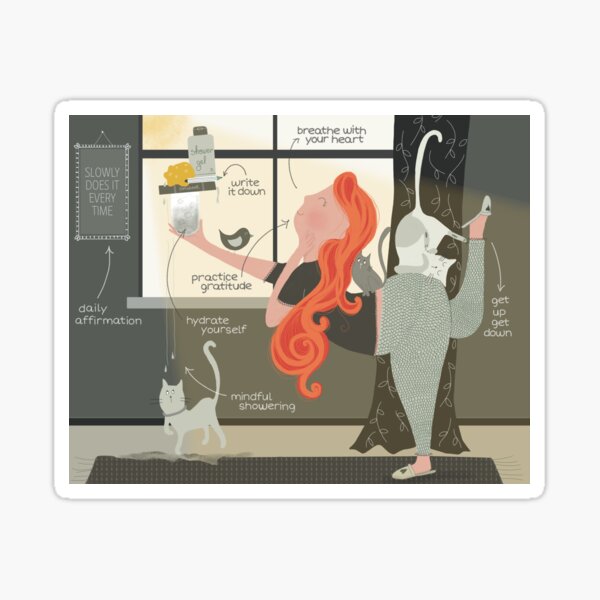 Morning Yoga - Lady and cats Sticker