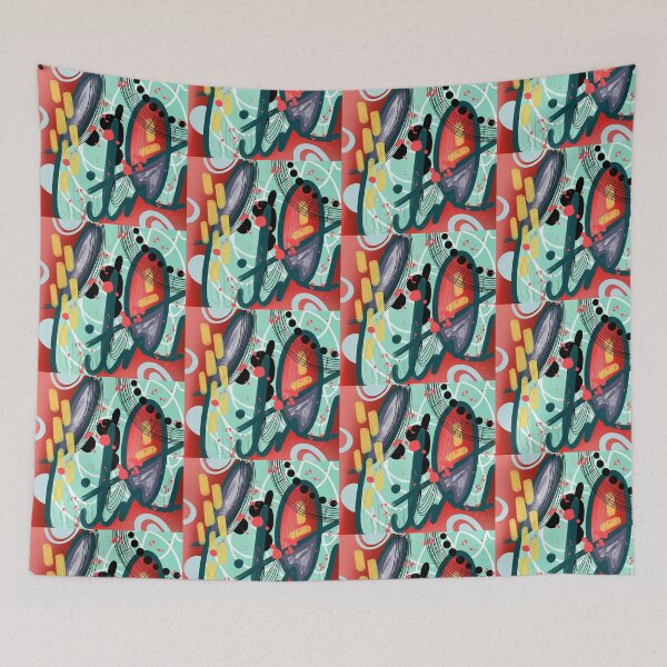 Item preview, Mint and red abstract writing digital art designed and sold by Lanie K Art.