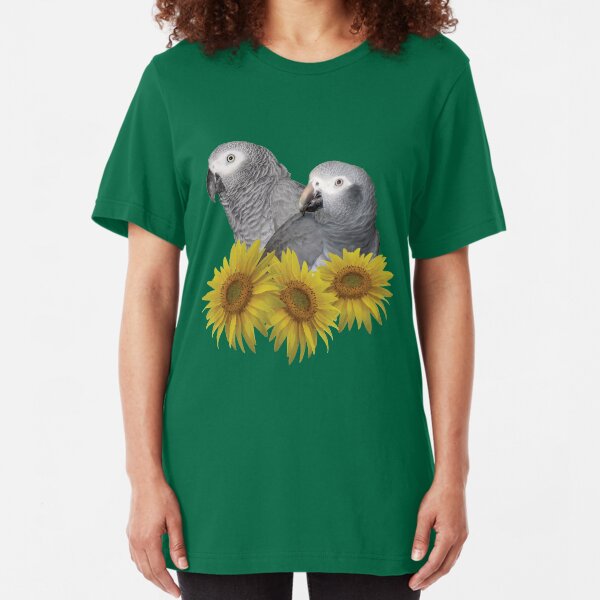 Congo and Timneh African Grey Parrot with Sunflowers Slim Fit T-Shirt