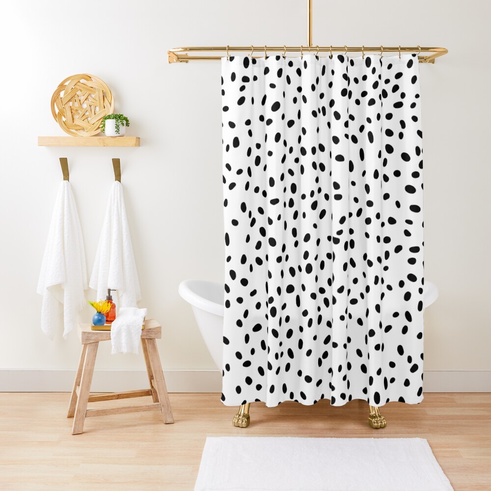 "Scattered Black and White Polka Dot " Shower Curtain for Sale by