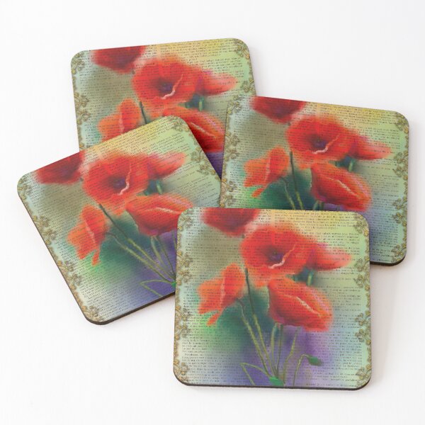 Item preview, Botanical print, on old book page - poppies designed and sold by Art by Lilia.