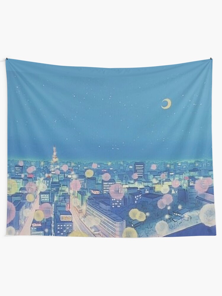Alternate view of Sailor Moon Background City at Night Tapestry