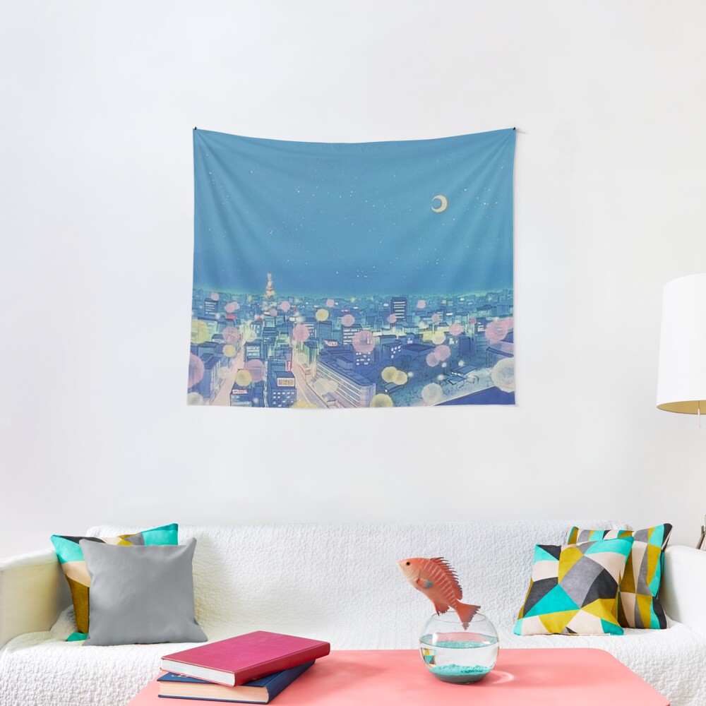 Sailor Moon Background City at Night Tapestry