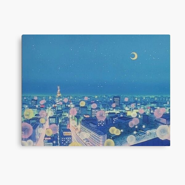 Sailor Moon Background City at Night Canvas Print