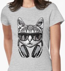 Headphones Cat Equalizer Glasses Women's Fitted T-Shirt