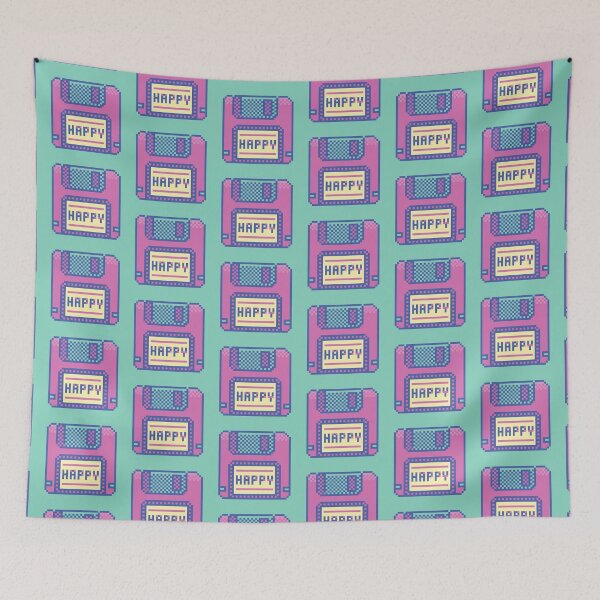 Item preview, “Happy” Geeky Pastel Pink Purple Retro Floppy Disk Pixel Art designed and sold by JessicaAmber.