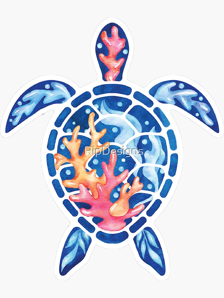 Thumbnail 3 of 3, Sticker, Coral Reef Turtle designed and sold by RipDesigns.