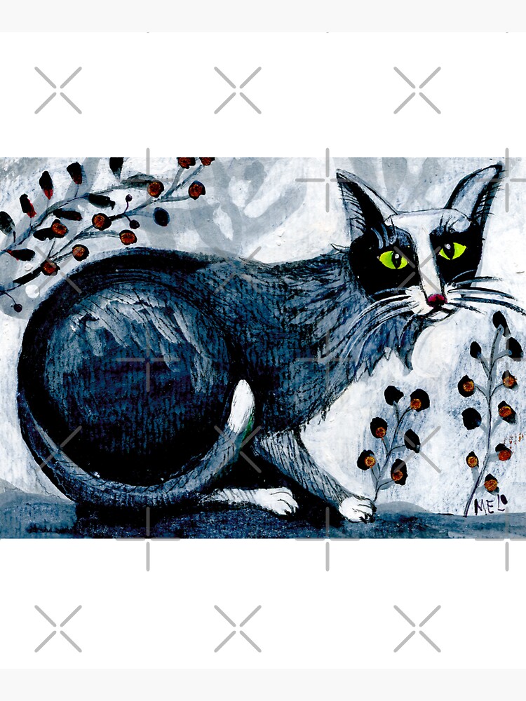 Tuxedo cat, black cat, pet portrait, cute pets, cat art by meloearth