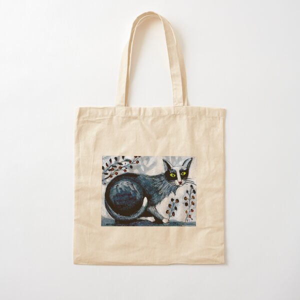 Tuxedo cat, black cat, pet portrait, cute pets, cat art Cotton Tote Bag