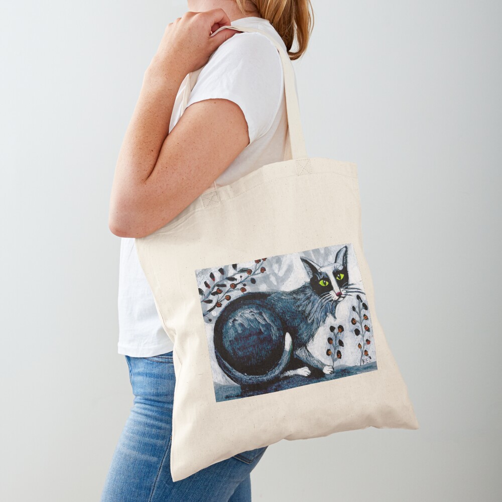 Tuxedo cat, black cat, pet portrait, cute pets, cat art Tote Bag