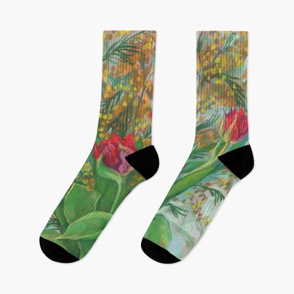 Item preview, Mimosa and Red Tulips, Spring Flowers, Floral Pastel designed and sold by Julia Khoroshikh.