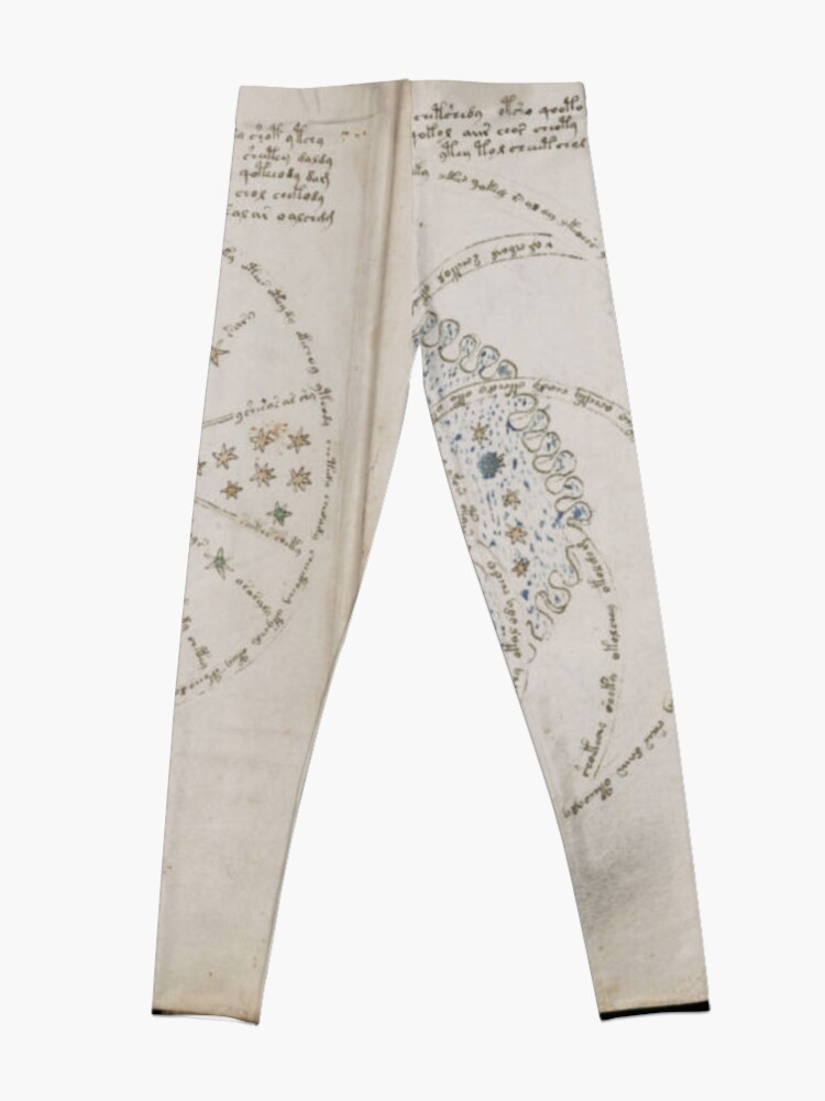 Alternate view of Voynich Manuscript. Illustrated codex hand-written in an unknown writing system Leggings