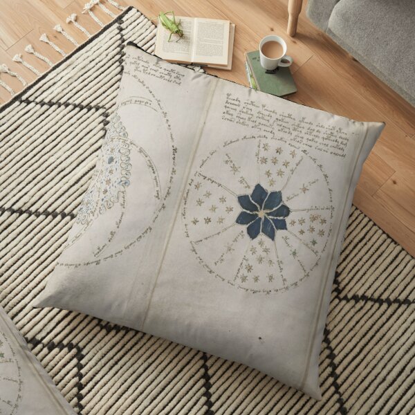 Voynich Manuscript. Illustrated codex hand-written in an unknown writing system Floor Pillow