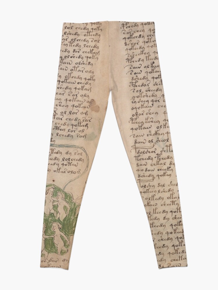 Alternate view of Voynich Manuscript. Illustrated codex hand-written in an unknown writing system Leggings