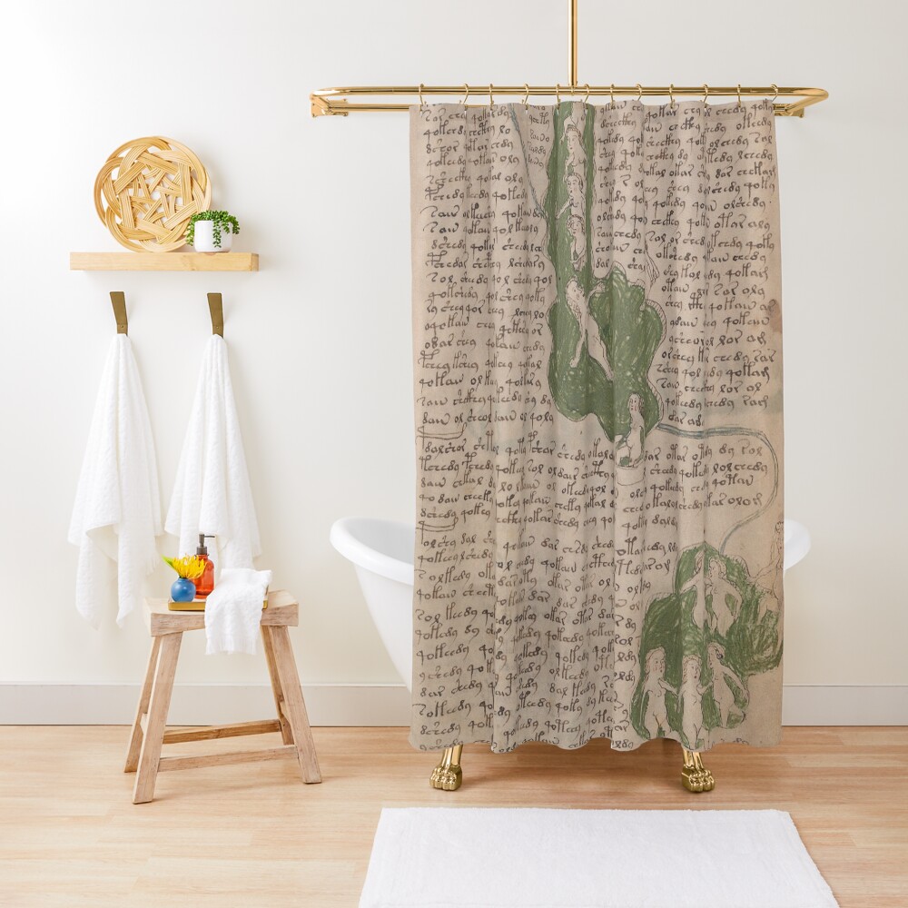 Voynich Manuscript. Illustrated codex hand-written in an unknown writing system Shower Curtain