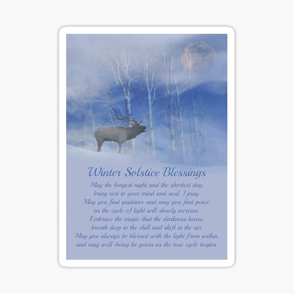 Winter Solstice Elk Birch Trees And Moon With Blessings Sticker For Sale By Lazyl Redbubble