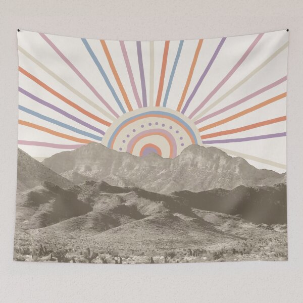 Item preview, Summerlin Mountain // Picture of an Abstract Vintage Mountain Range and a Summer Happy Sun Vibe Drawing  designed and sold by desertxpalm.