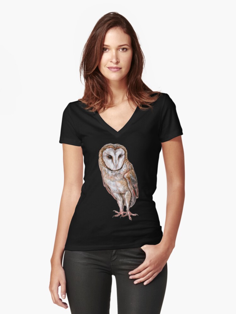 Barn Owl Drawing Women S Fitted V Neck T Shirt By Stasia Ch