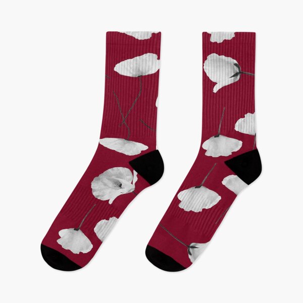 Item preview, White poppies pattern on dark red background designed and sold by by-jwp.