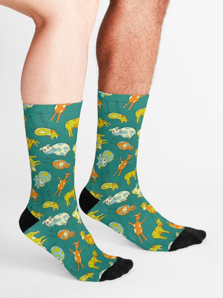Alternate view of Funny cows fresh green and orange Socks