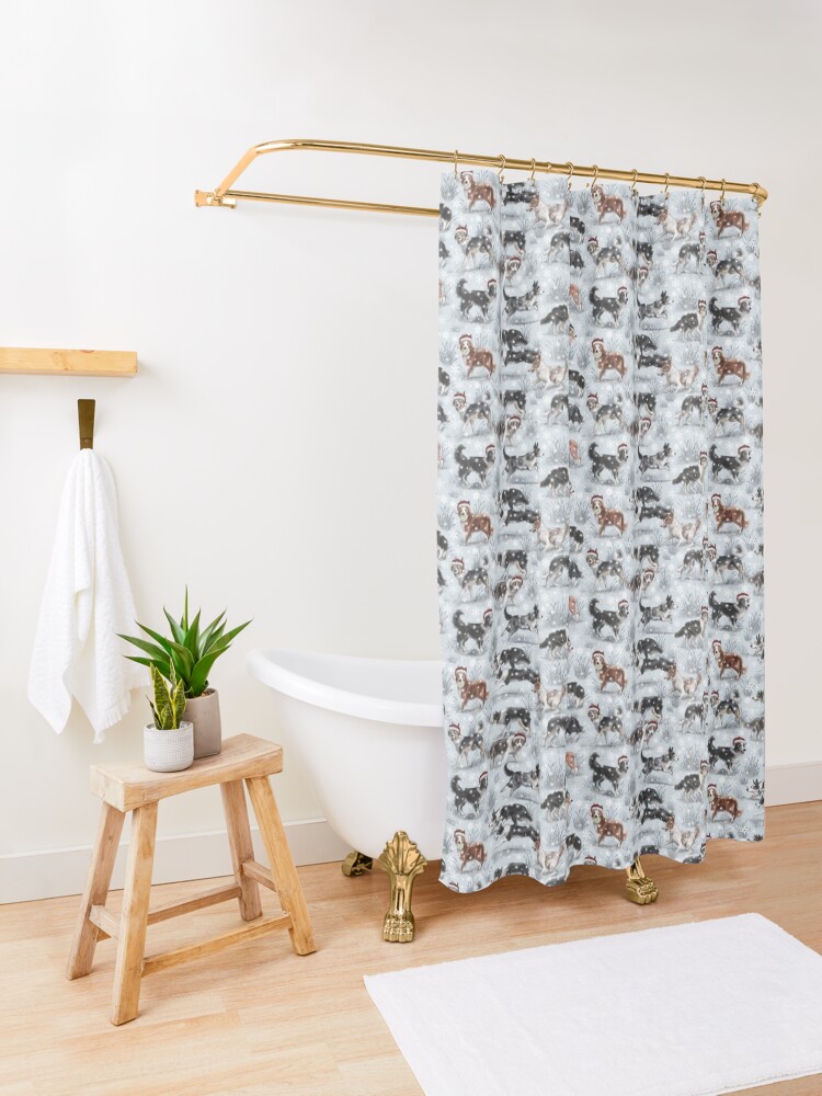 Alternate view of The Christmas Border Collie Shower Curtain