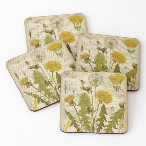 Item preview, Botanical print, on old book page - dandelion flowers designed and sold by Art by Lilia.