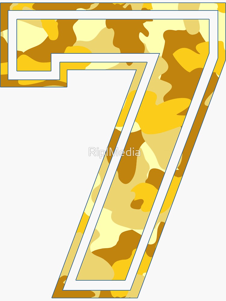 Team Sports Uniform Number 7 Yellow Camouflage Sticker For Sale By