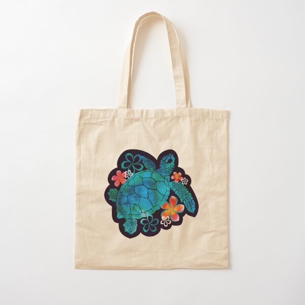 Sea Turtle with Flowers Cotton Tote Bag